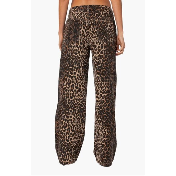 Edikted Leopard Print Mid Rise Straight Leg Jeans - Size M - Picture 3 of 9